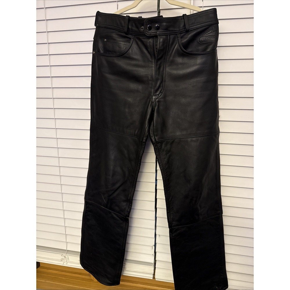 VTG Hein Gericke Black Leather Pants Mens 31x34 Riding Motorcycle